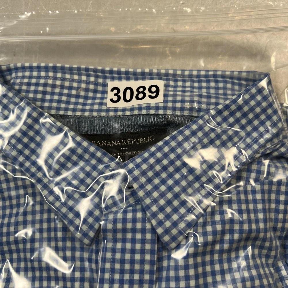 Banana Republic Mens Blue Gingham Soft Wash Tailored Slim Fit Shirt Large L 3089